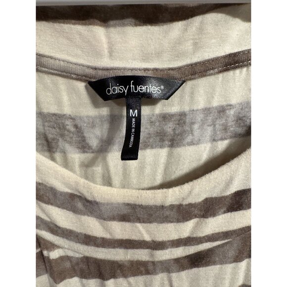 Brown & White Striped Short Sleeve Dress By Daisy Fuentes With Drawstring Waist - Picture 4 of 5